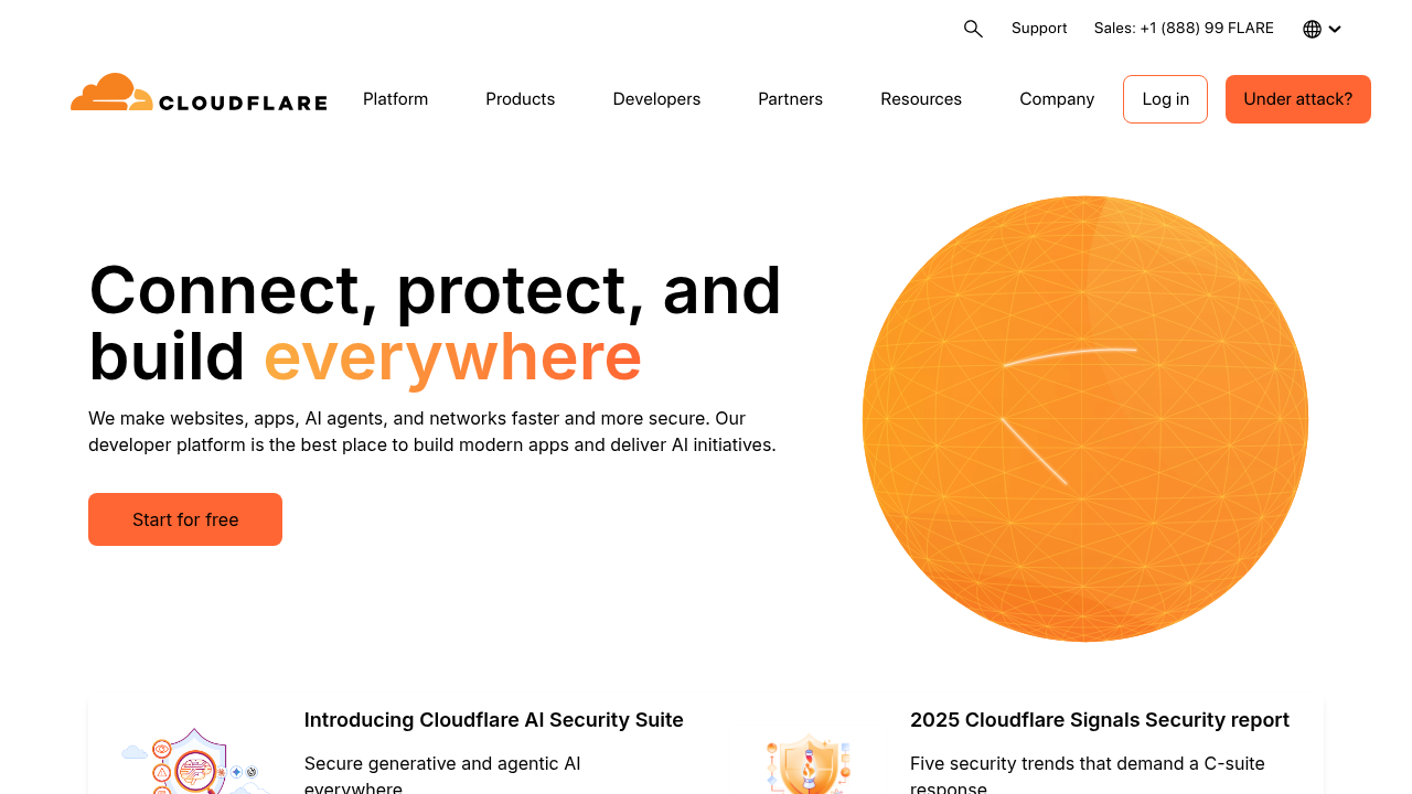 Screenshot of the Cloudflare homepage