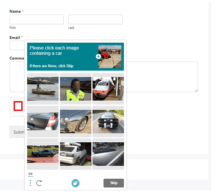Example of hCaptcha challenge