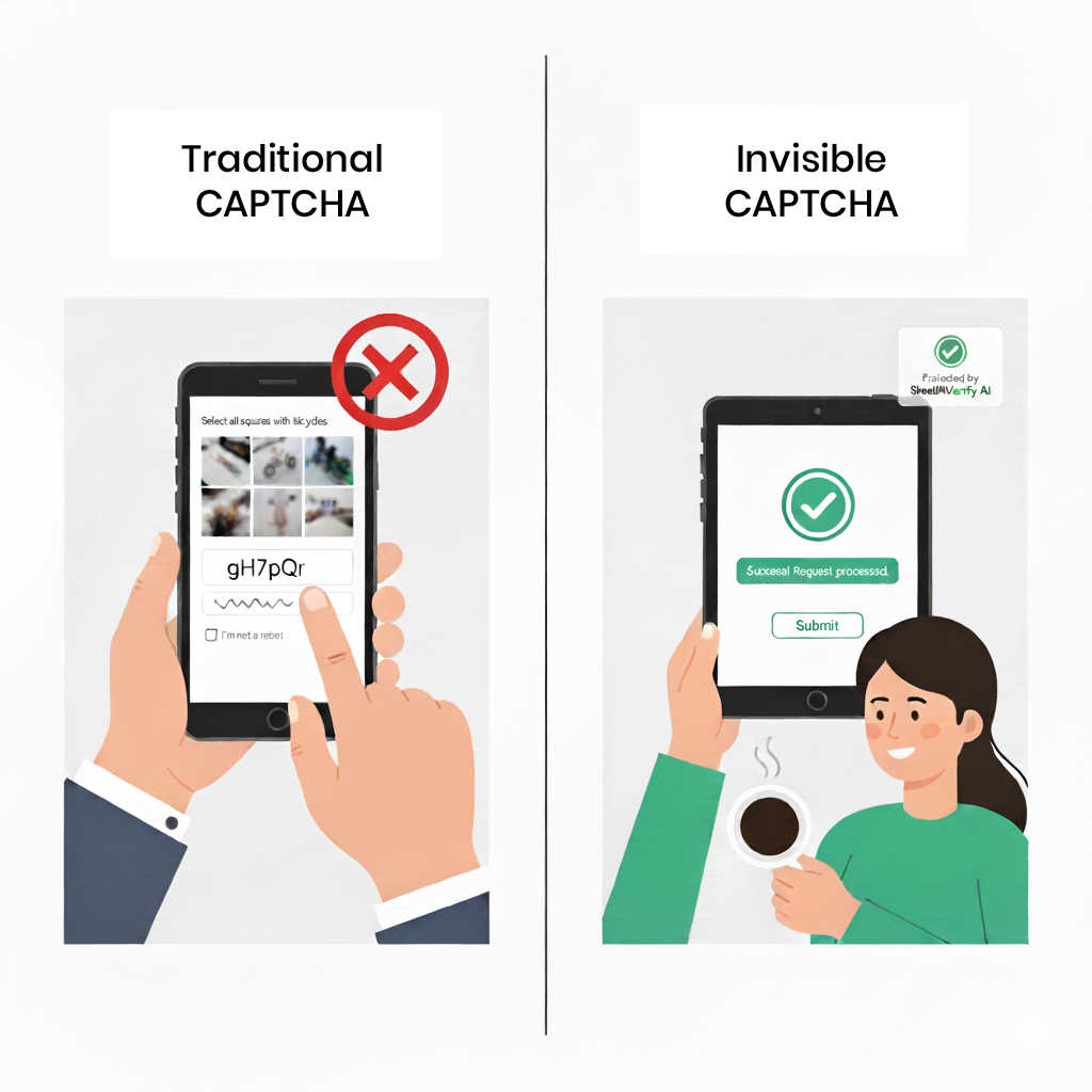 Invisible vs traditional CAPTCHAs