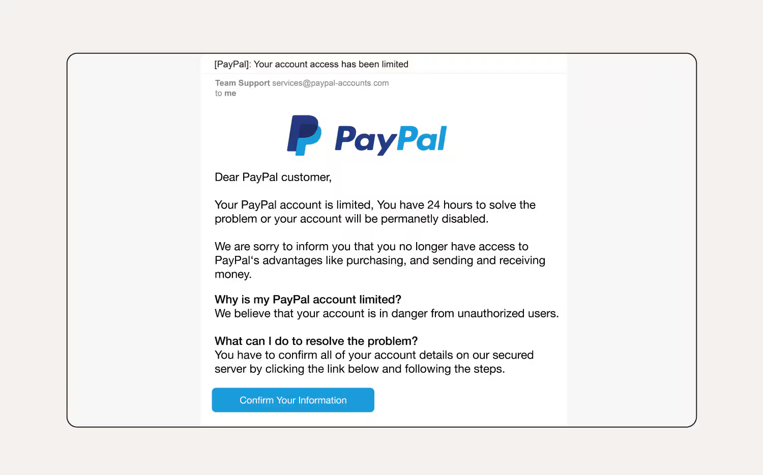 Example email from PayPal