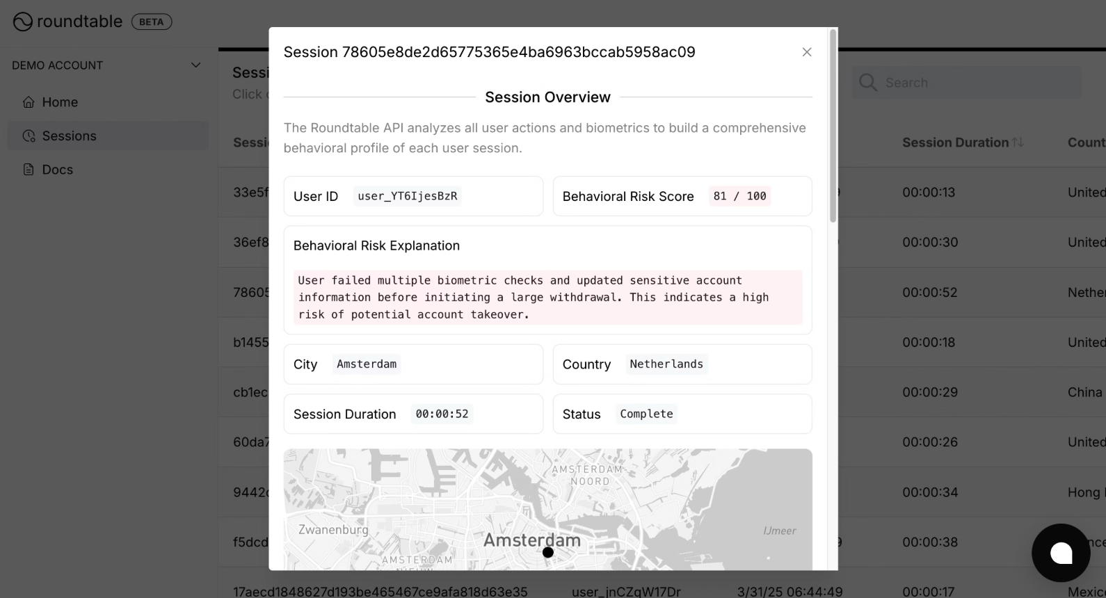 Roundtable sessions on the dashboard